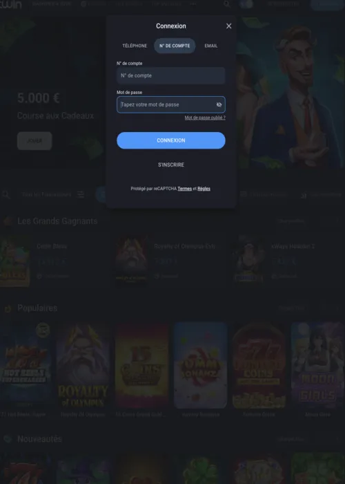 Accès espace membre protégé Twin Casino