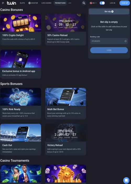 Promotions récompenses exclusives double Twin Casino